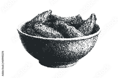 Bowl of potato wedges on transparent background. Vector hand drawn illustration