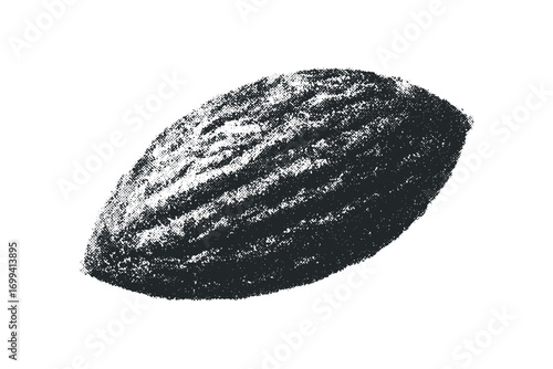 Halftone Textured Almond. Vector hand drawn illustration