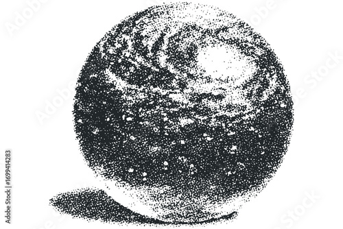 Grungy textured sphere with subtle shading and shadow effect. Vector hand drawn illustration