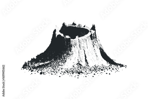 Textured Tree Stump with Scattered Debris. Vector hand drawn illustration