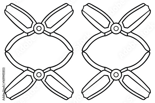 Two symmetrical black outline tongs pliers gripping tool