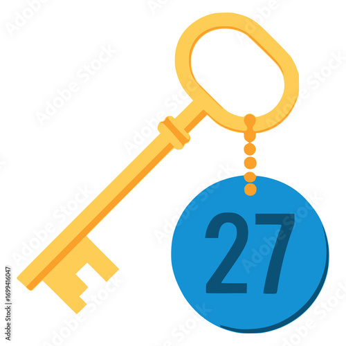 hotel key with room number flat color vector illustration template design