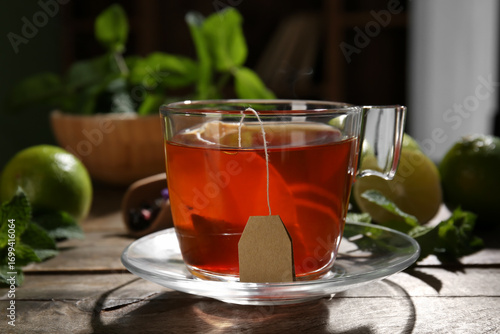 Steaming hot tea in clear g...