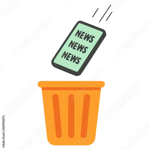phone throw into garbage digital detox flat color vector illustration template design