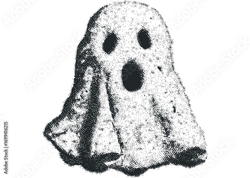 Ghost shape with open mouth and eyes,. Vector hand drawn illustration