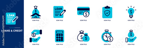 Loans & Credit Blue Colored Outline Icon Set