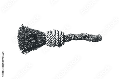 Broom with thick rope handle on transparent background. Vector hand drawn illustration