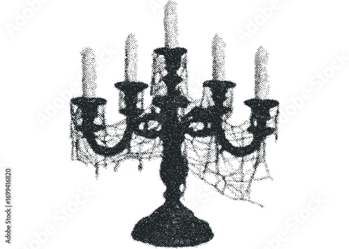 Spooky Halloween candelabra with cobwebs image. Vector hand drawn illustration