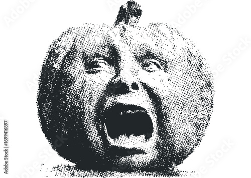 Screaming pumpkin face grunge distress texture. Vector hand drawn illustration