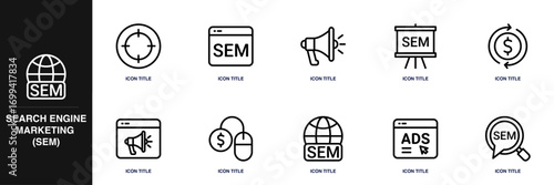 Search Engine Marketing (SEM) Line Icon Set