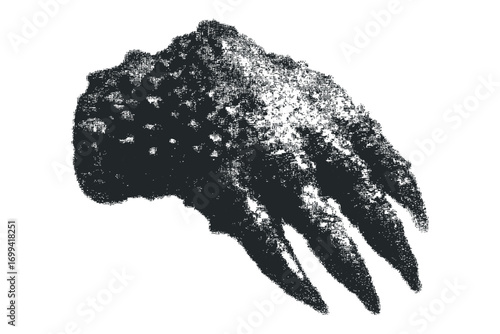 Abstract textured claw shape on transparent background. Vector hand drawn illustration