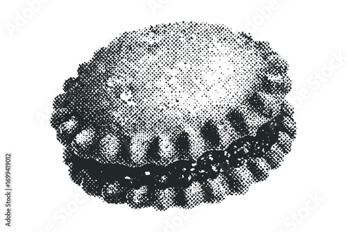 Textured black and white pastry on transparent background. Vector hand drawn illustration