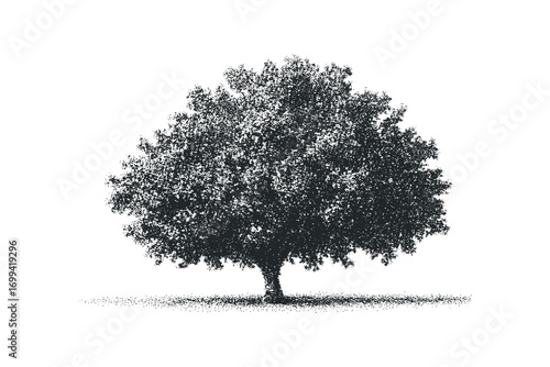 Stippled Silhouette of a Leafy Tree on Transparent Background. Vector hand drawn illustration