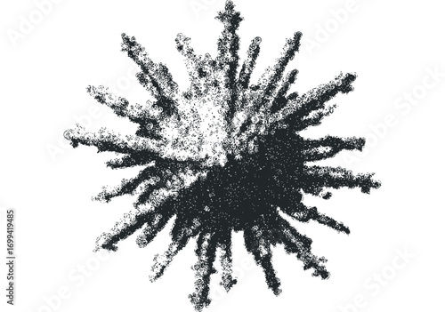 Abstract black textured explosion shape on white. Vector hand drawn illustration