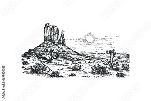 Tusks mountain range landscape sketch on transparent background. Vector hand drawn illustration