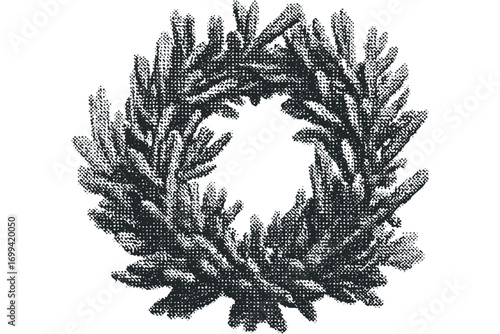 Christmas pine wreath on transparent background. Vector hand drawn illustration