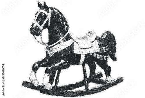 Textured rocking horse toy on transparent. Vector hand drawn illustration