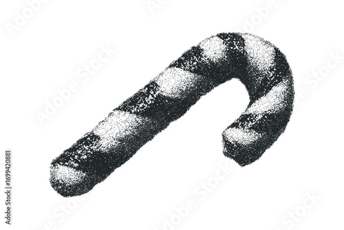 Striped candy cane shape with textured fill on transparent background. Vector hand drawn illustration