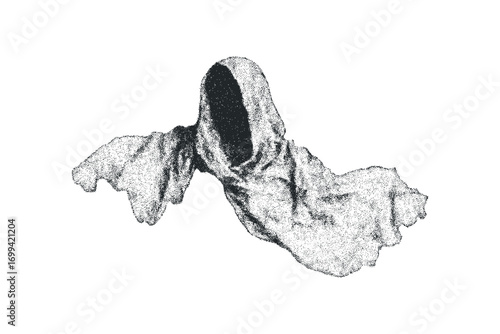 Spectral figure with flowing hooded cloak isolated. Vector hand drawn illustration
