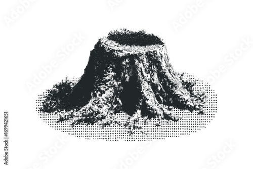 Textured Tree Stump on Transparent Background. Vector hand drawn illustration