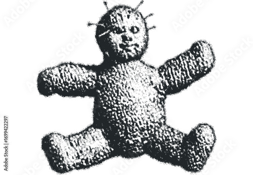 Distressed texture figure with pins on transparent. Vector hand drawn illustration