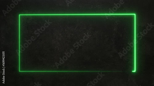 Neon green rectangle outline drawing on dark background