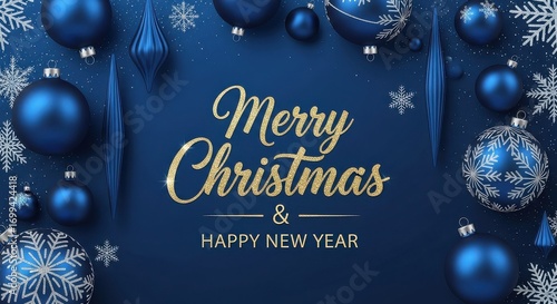 Elegant Blue Merry Christmas and Happy New Year Celebration