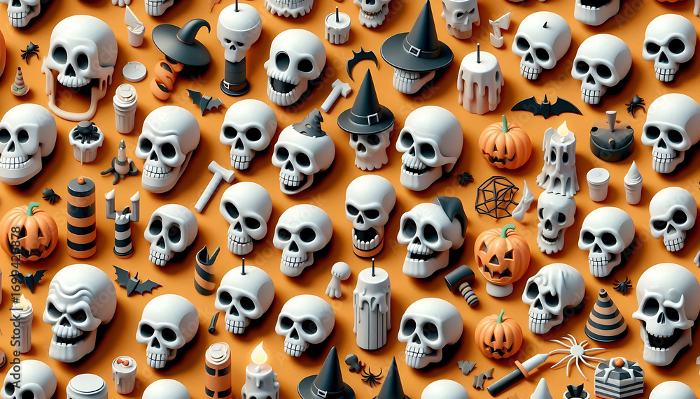 Skull and Bones pattern Halloween 3D icons Wallpaper