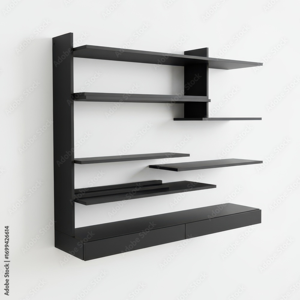 Obraz premium Modern Black Wall Shelf Unit for Contemporary Home Decor and Storage