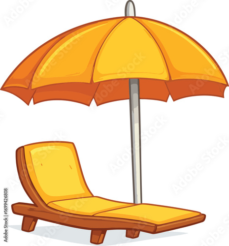 Summer Beach Umbrella And Sunbed Icon Representing Vacation Relaxation And Coastal Tourism