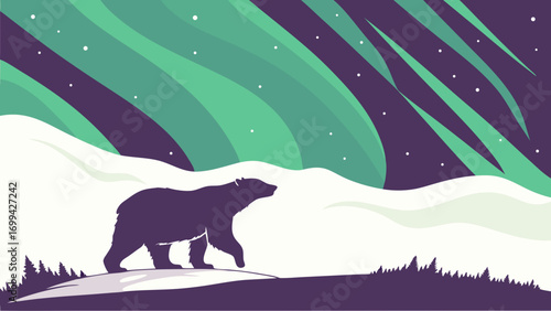 Majestic Polar Bear Silhouette Underneath the Aurora Borealis