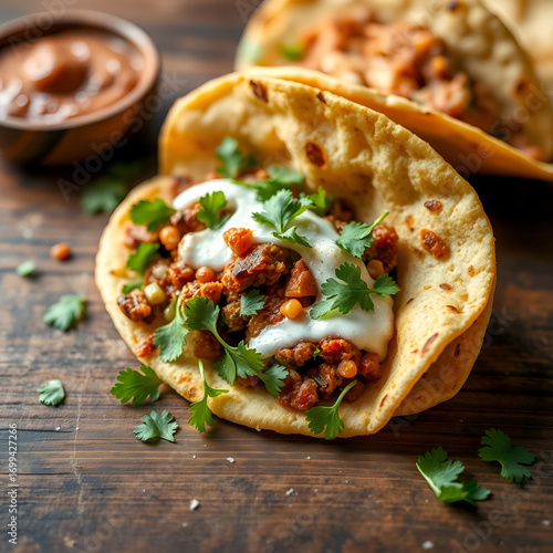 indian frybread taco on a wooden table