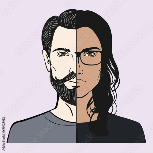 evolving expression diptych vector illustration for emotional growth and clarity campaigns