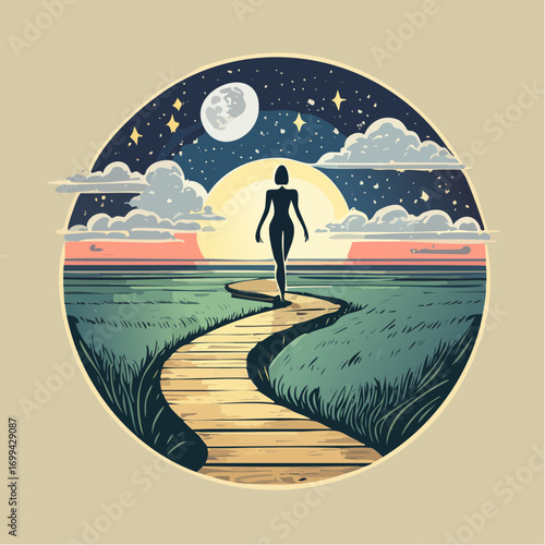 pathway of contemplation vector illustration for mindfulness and personal growth campaigns