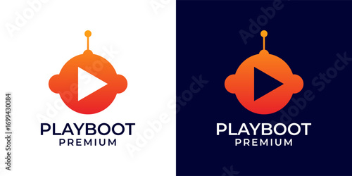 Bot play robot video logo design vector illustration template.
