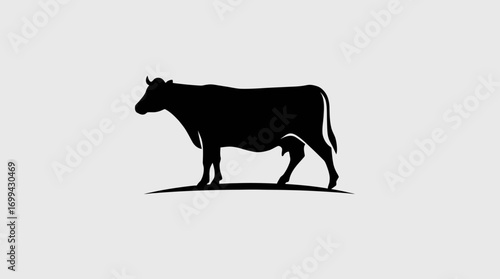 Silhouette of a cow standing on a simple grassy hill.