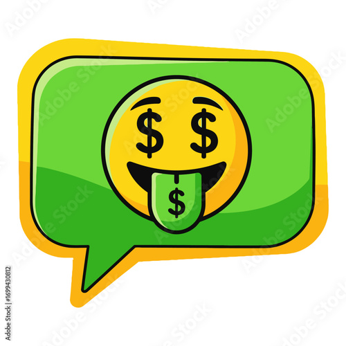 Cartoon Money Eyes Emoji Chat Bubble Icon – Rich Message Vector