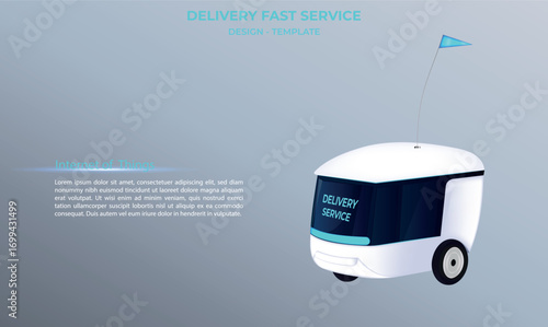 Autonomous robot for delivering orders on city routes. Artificial Intelligence software for delivery management. AI-powered online store logistics. Fast order delivery. Food, electronics, service