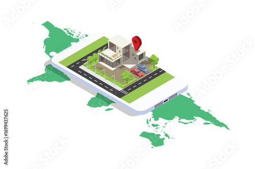 Modern design isometric illustration of Mobile Navigation. Suitable for Diagrams, Infographics, Book Illustration, Game Asset, And Other Graphic Related Assets