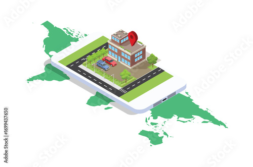 Modern design isometric illustration of Mobile Navigation. Suitable for Diagrams, Infographics, Book Illustration, Game Asset, And Other Graphic Related Assets