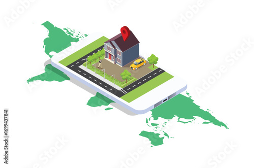 Modern design isometric illustration of Mobile Navigation. Suitable for Diagrams, Infographics, Book Illustration, Game Asset, And Other Graphic Related Assets
