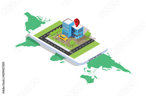 Modern design isometric illustration of Mobile Navigation. Suitable for Diagrams, Infographics, Book Illustration, Game Asset, And Other Graphic Related Assets