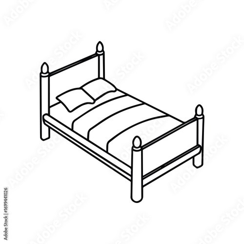 bed line art, black outline, coloring book page vector illustration
