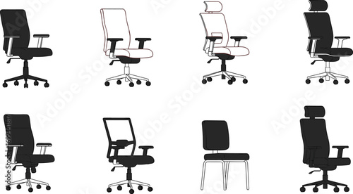 Modern office chair collection, ergonomic seating, executive chairs, mesh back, adjustable height, swivel base, workplace furniture, computer desk chairs