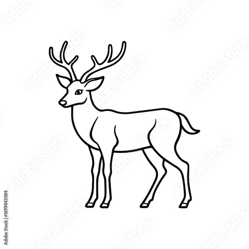 deer line art, black outline, coloring book page vector illustration