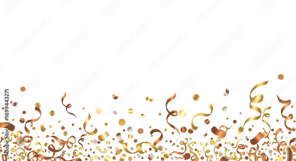 A seamless pattern of golden confetti dots and strips for celebration art, on a plain white background
A seamless pattern of golden confetti dots and strips for celebration art, on a plain white background