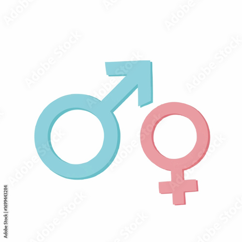 A blue male gender symbol and a pink female gender symbol side by side, representing gender and sex.