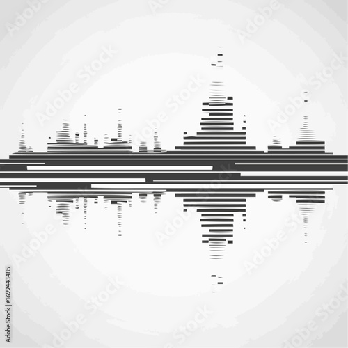 Abstract cityscape illustration with horizontal lines and reflections.