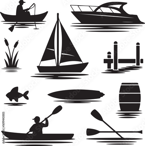 Nautical and Water Recreation Silhouette Collection fishing kayak