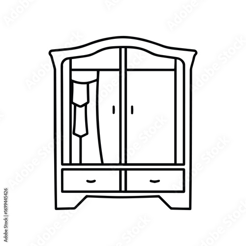 wardrobe line art, black outline, coloring book page vector illustration